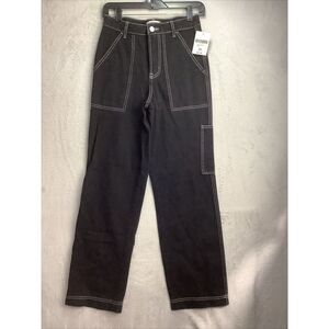 Forever 21 Denim Size 24 Regular Black Wide Leg White Stitch with tag